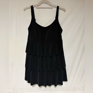Great Lengths Black Tiered One-Piece Swimdress with Scoop Neck
